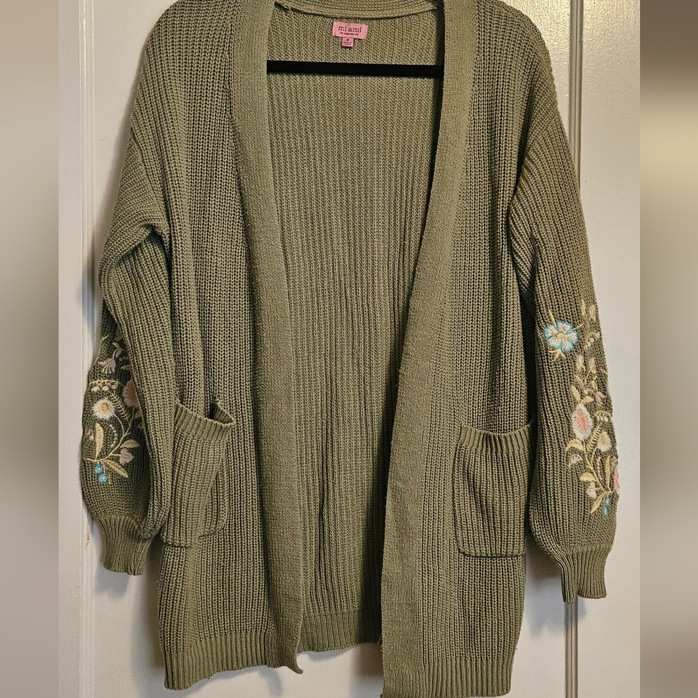 Vintage Olive Green Embroidered Women's Cardigan - Picture 1 of 5